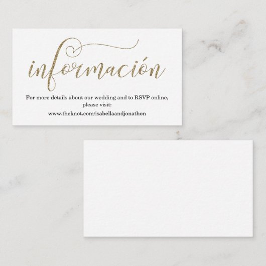 Spaanse kalligrafie-bruiloft Website Informatiekaartje (Voorkant / Achterkant)