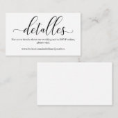 Spaanse kalligrafie-bruiloft Website Informatiekaartje (Voorkant / Achterkant)