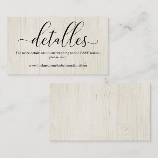 Spaanse kalligrafie-bruiloft Website Informatiekaartje (Voorkant / Achterkant)