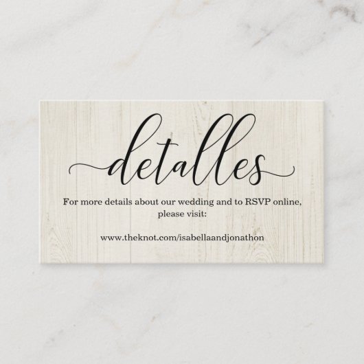 Spaanse kalligrafie-bruiloft Website Informatiekaartje (Voorkant)