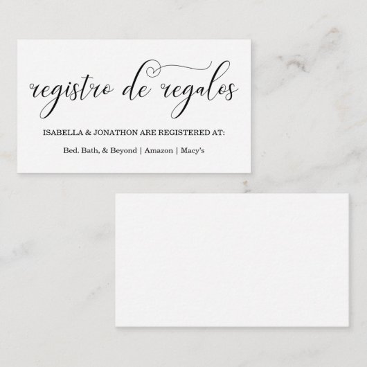 Spaanse kalligrafie-registratiekaart informatiekaartje (Voorkant / Achterkant)