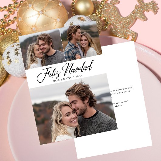 Spaanse Kerstkalligrafie Feliz Navidad Foto Feestdagenkaart