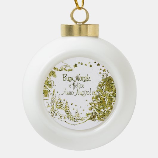 Spaanse Kerstmis, bomen gouden winter Keramische Bal Ornament (Voorkant)
