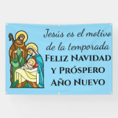 Spaanse Kerststal Jezus is de Rede Kerstmis Spandoek (Horizontaal)