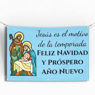 Spaanse Kerststal Jezus is de Rede Kerstmis Spandoek