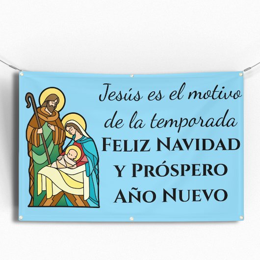 Spaanse Kerststal Jezus is de Rede Kerstmis Spandoek