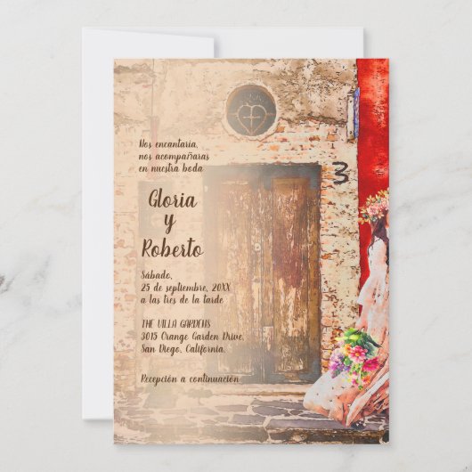 Spaanse, kleurrijke oude stad Mexicaanse bruiloft Kaart (Voorkant)