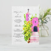 Spaanse, kleurrijke roze kapel Mexicaanse bruiloft Kaart (Staand voorkant)