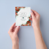Spaanse koraal en Blauwgroen Floral Wedding Flyer (Hand)
