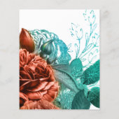 Spaanse koraal en Blauwgroen Floral Wedding Flyer (Achterkant)