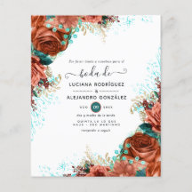 Spaanse koraal en Blauwgroen Floral Wedding