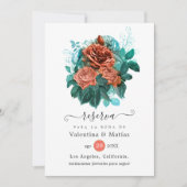 Spaanse koraal en Turquoise Floral Wedding Save The Date (Voorkant)