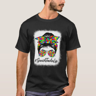 Spaanse leraar Messy Bun die autisme Awaren onders T-shirt