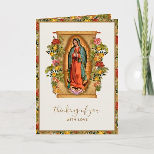 Spaanse Maagd Guadalupe-Rozen met Rosary Bedankkaart (Voorkant)