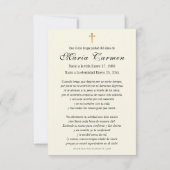 Spaanse maagd Maria begrafenis gedenkteken Notitiekaartje (Achterkant)