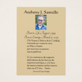 Spaanse Maagd Mary Funeral Prayer Heilige Kaart (Achterkant)