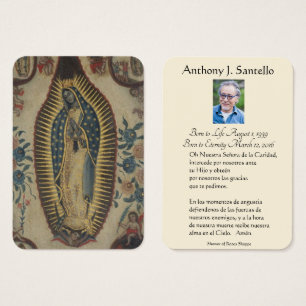 Spaanse maagd Mary Guadalupe katholieke begrafenis Visitekaartje