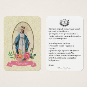 Spaanse maagd Mary Prayer Memorare Heilige Kaart