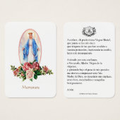 Spaanse maagd Mary Prayer Memorare Heilige Kaart (Voorkant /achterkant)
