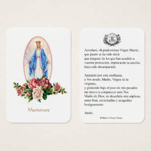 Spaanse maagd Mary Prayer Memorare Heilige Kaart