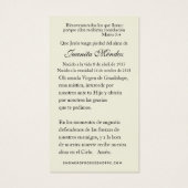 Spaanse Maagd Mary Rozen Funeral Prayer Kaart (Achterkant)