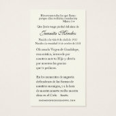 Spaanse Maagd Mary Rozen Funeral Prayer Kaart (Achterkant)