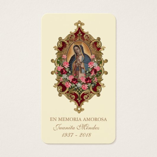 Spaanse Maagd Mary Rozen Religieuze Funeral Card Visitekaartje (Voorkant)