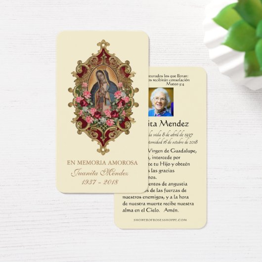 Spaanse Maagd Mary Rozen Religieuze Funeral Card Visitekaartje (Bureau)