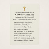 Spaanse Maagd Mary Rozen Religieuze gebedskaart Visitekaartje (Achterkant)