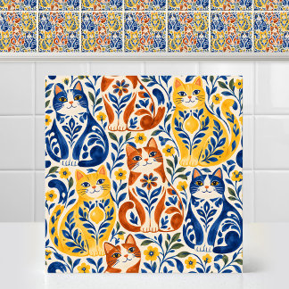 Spaanse Majolica-folkart Stout Kat Aardewerk Patro Tegeltje