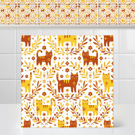Spaanse Majolica Minimalistische Cute Kat Middella Tegeltje