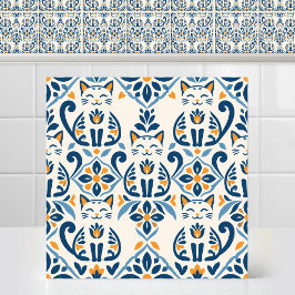 Spaanse Majolica Schattige Volkskunst Kat Patroon Tegeltje