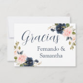 Spaanse Marine Blauwe Bloemen Huwelijk Dank u RSVP Kaartje (Voorkant)