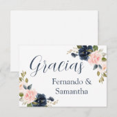 Spaanse Marine Blauwe Bloemen Huwelijk Dank u RSVP Kaartje (Voorkant / Achterkant)