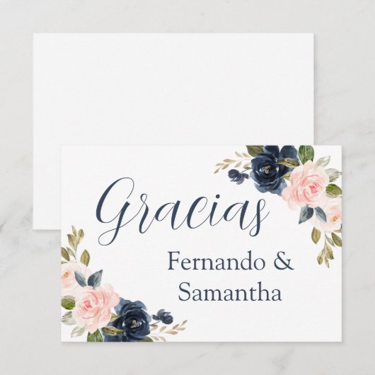 Spaanse Marine Blauwe Bloemen Huwelijk Dank u RSVP Kaartje (Voorkant / Achterkant)