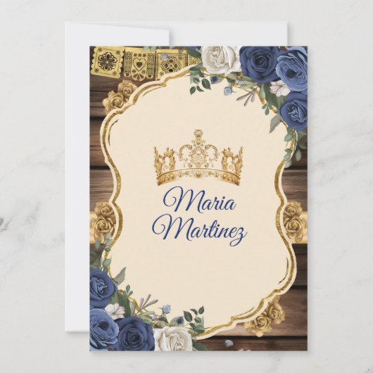 Spaanse marine bloemenhout prinses Quiñceanera Kaart (Achterkant)