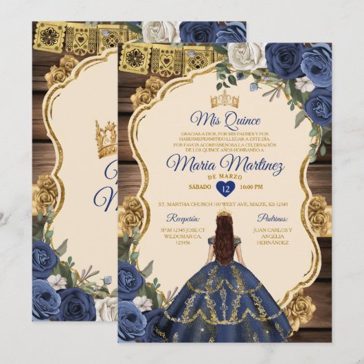Spaanse marine bloemenhout prinses Quiñceanera Kaart (Voorkant / Achterkant)