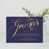 Spaanse marine- en goudkalligrafie begrafenis  bedankkaart (Staand voorkant)