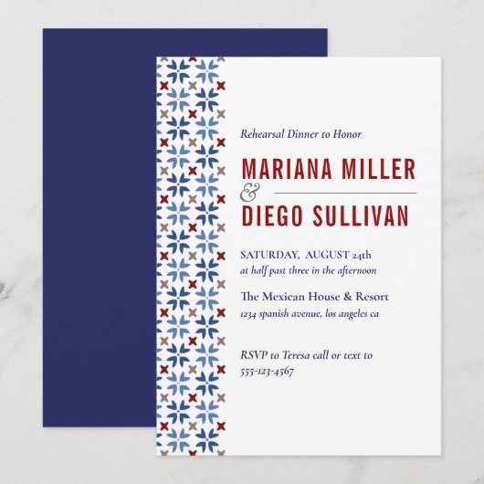 Spaanse marine en Rode Tegel mediterrane bruiloft Kaart (Voorkant / Achterkant)