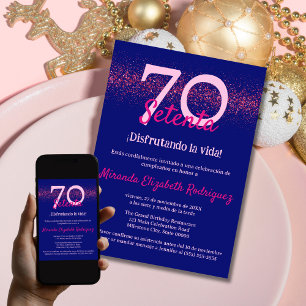 Spaanse marine felroze chic dames 70ste verjaardag kaart