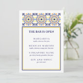 Spaanse marine gele tegel handtekeningcocktail kaart (Staand voorkant)