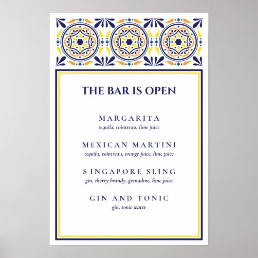 Spaanse marine gele tegel handtekeningcocktail V1 Poster (Voorkant)