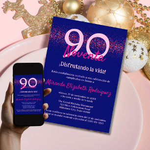 Spaanse marine roze glitters dames 90ste verjaarda kaart