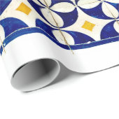 Spaanse marineblauw, geel, wit cadeaupapier (Rol Hoek)