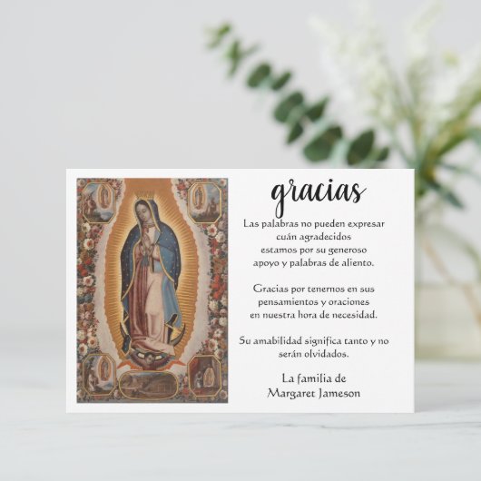 Spaanse Mary Guadalupe Hartelijk dank Bedankkaart (Staand voorkant)