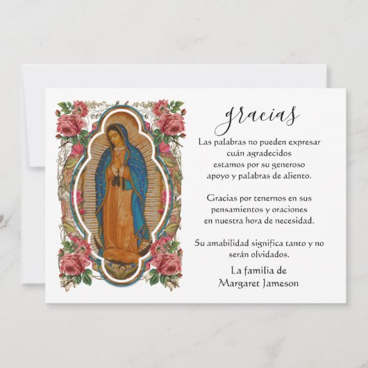 Spaanse Mary Guadalupe Hartelijk dank Bedankkaart (Voorkant)