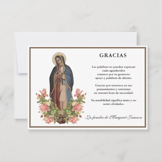 Spaanse Mary Guadalupe Hartelijk dank Bedankkaart (Voorkant)