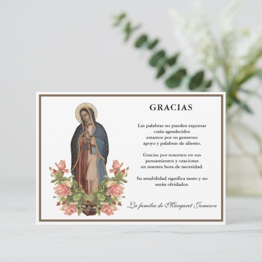 Spaanse Mary Guadalupe Hartelijk dank Bedankkaart (Staand voorkant)