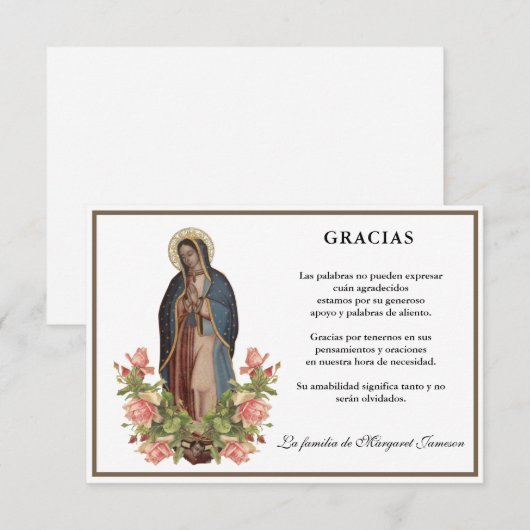 Spaanse Mary Guadalupe Hartelijk dank Bedankkaart (Voorkant / Achterkant)