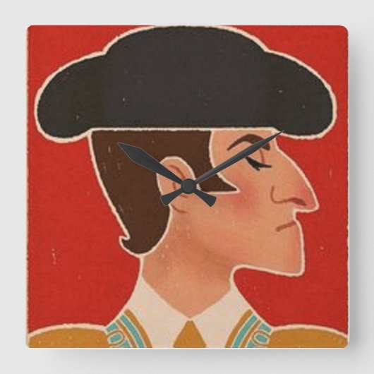 Spaanse Matador Vierkante Klok (Voorkant)